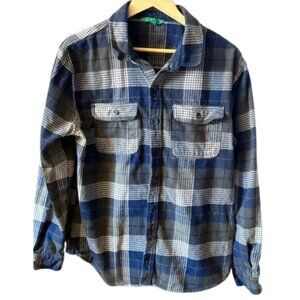 Dip Blue Gray Plaid Flannel Button Down Shirt XL 100% Cotton